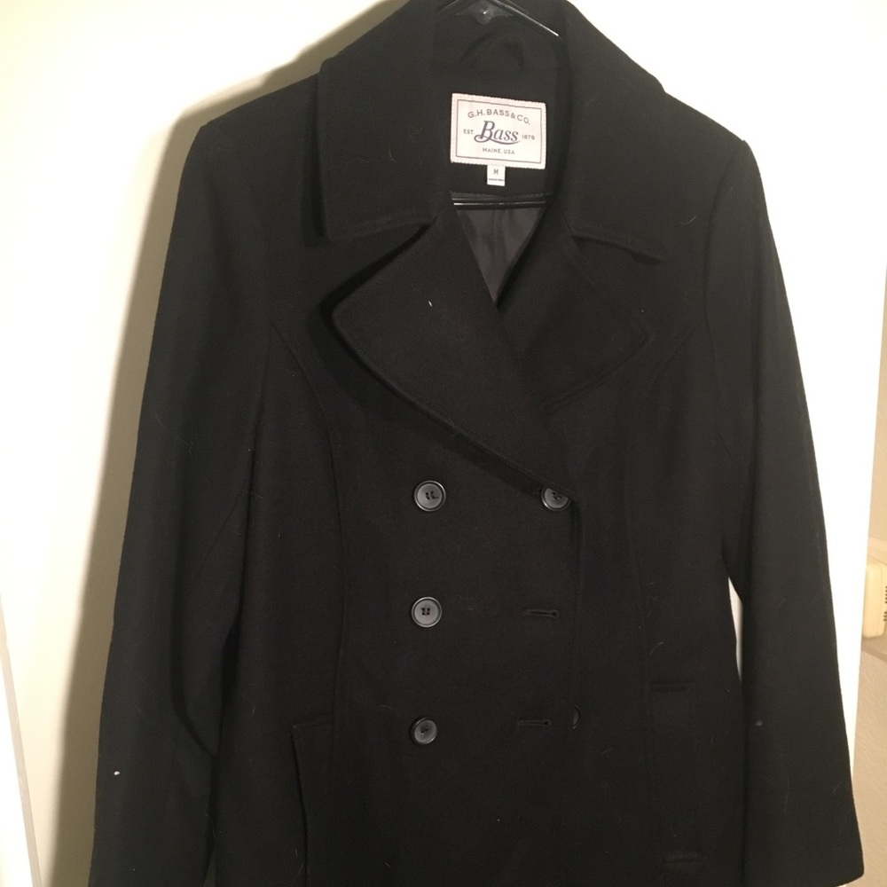 Black button down wool pea coat